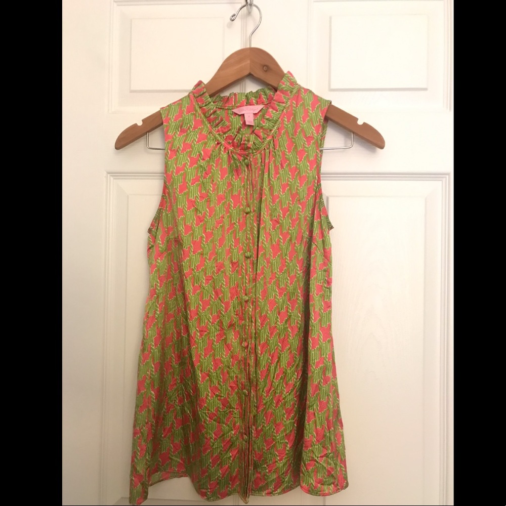 Lilly Pulitzer Abstract Houndstooth Silk Blouse